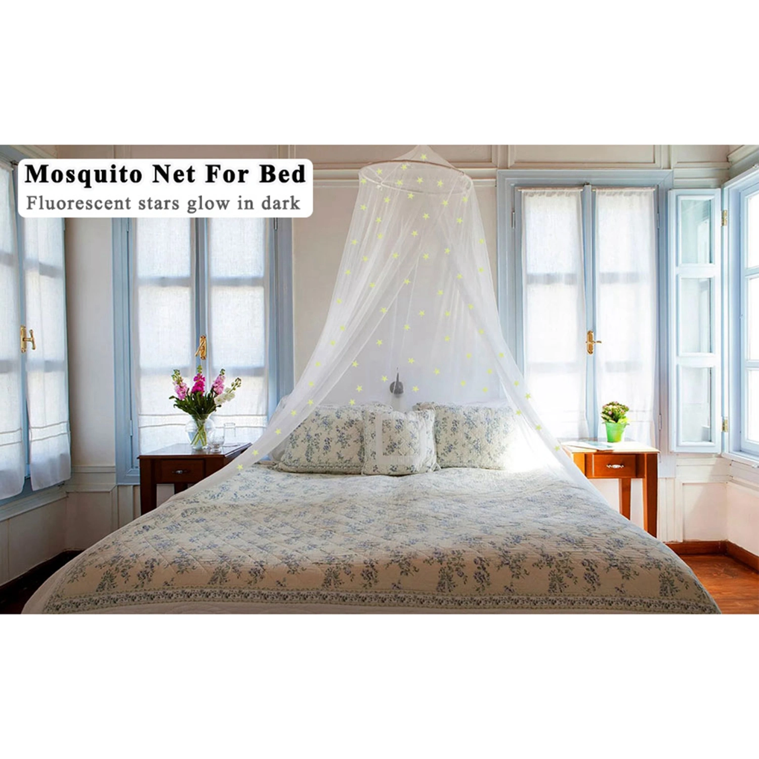 Luxury Bed Canopy with Glow in The Dark Stars Princess Mosquito Net