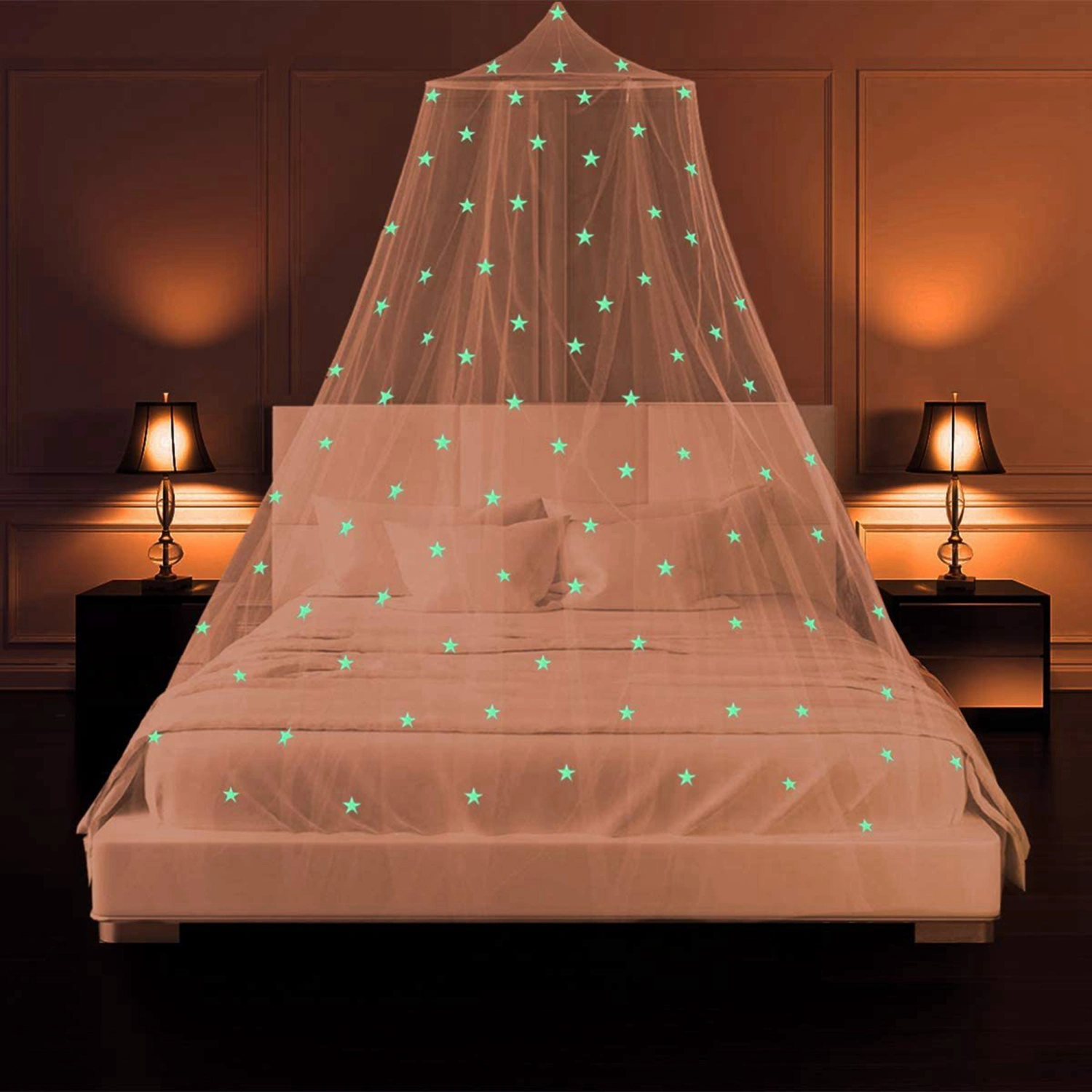 Luxury Bed Canopy with Glow in The Dark Stars Princess Mosquito Net