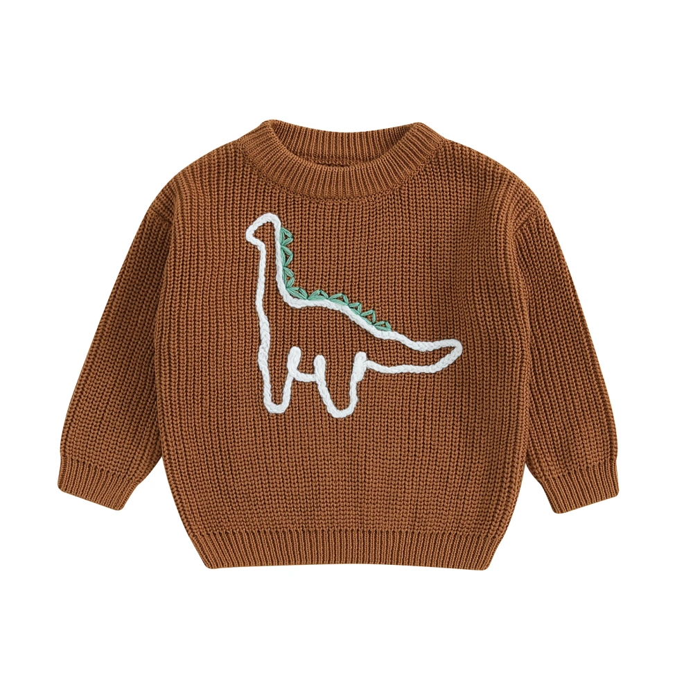 Toddler Boys Sweaters Dinosaur Embroidered Ribbed Knitted Pullover