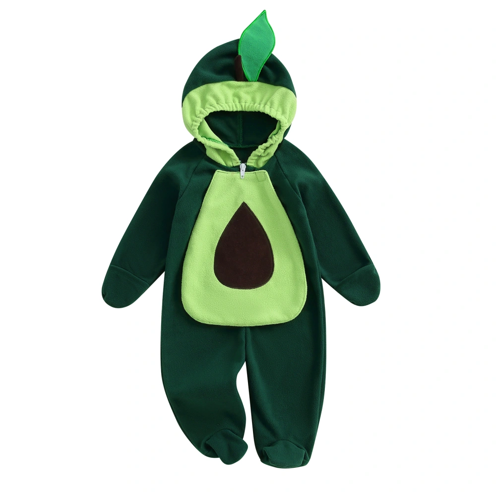 Baby Fall Avocado Romper Long Sleeve Hood Full Length Zipper Jumpsuit