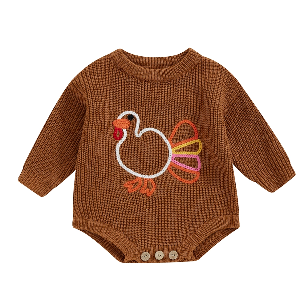 Baby Thanksgiving Sweater Romper Turkey Embroidery Toddler Jumpsuit