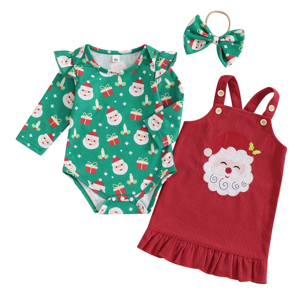 Baby Girl Christmas Outfits Romper Overalls Dress Headband Set