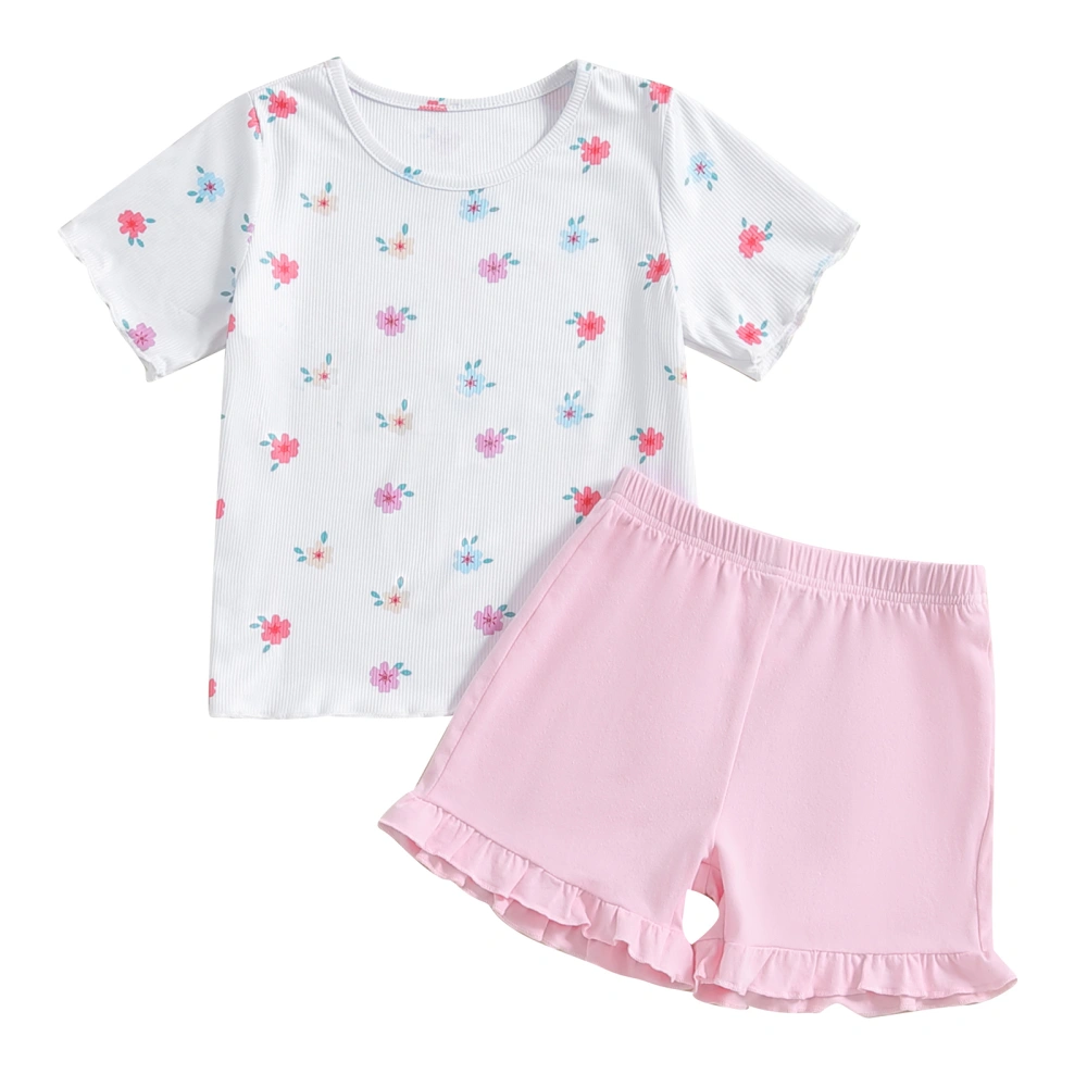 Baby Girl Summer Outfits Cute Short Sleeve Floral Tops + Ruffle Shorts