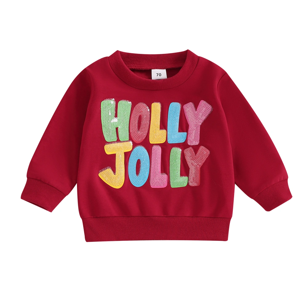 Boy Christmas Sweatshirt Long Sleeve Sequin Letter Embroidery Pullover