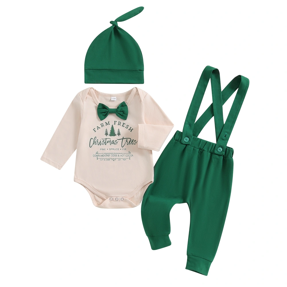 Baby Boy Christmas Set Letter Tree Bow Tie Romper Overall Pant Hat