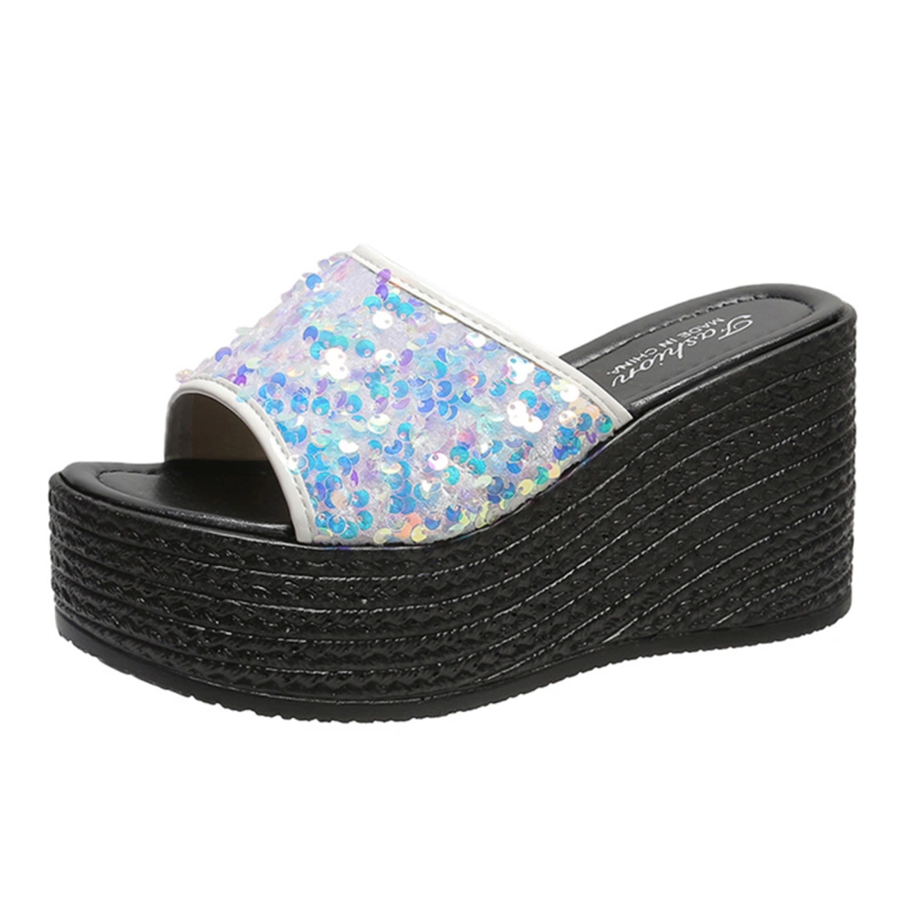 Wedge Slippers for Women, Open Toe Sequins High Heel Platform Shoes