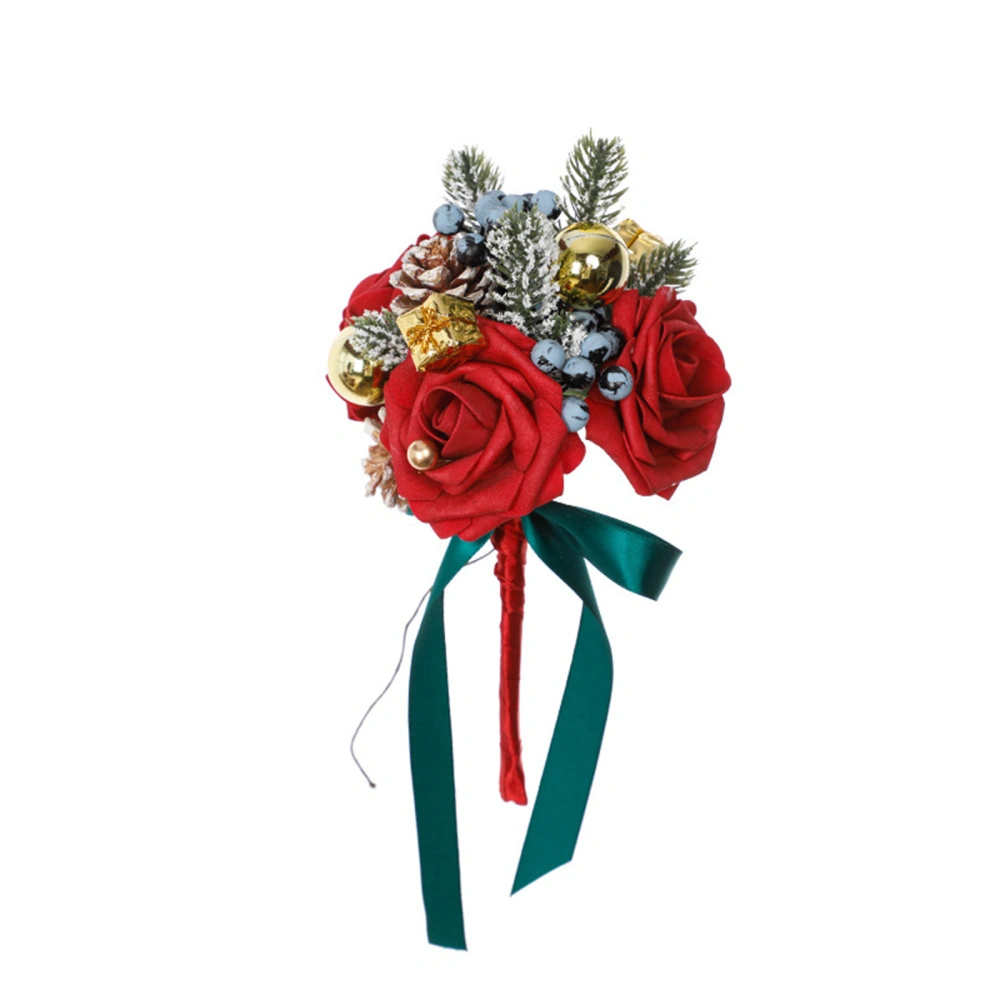 Christmas Bridal Bouquet Artificial Roses Fake Flowers for Wedding