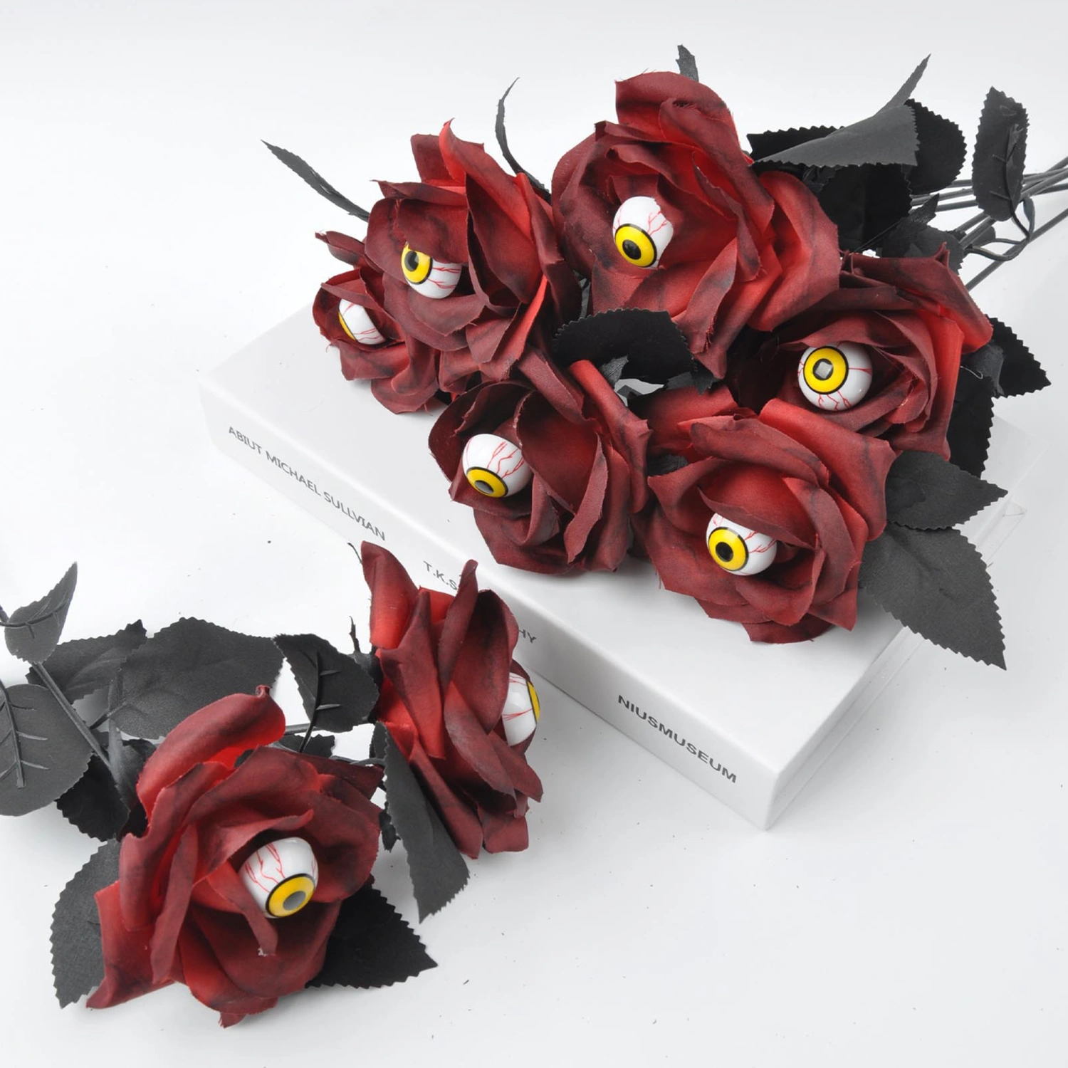 Artificial Flower Halloween Picks Fake Rose Stems with Eyeballs