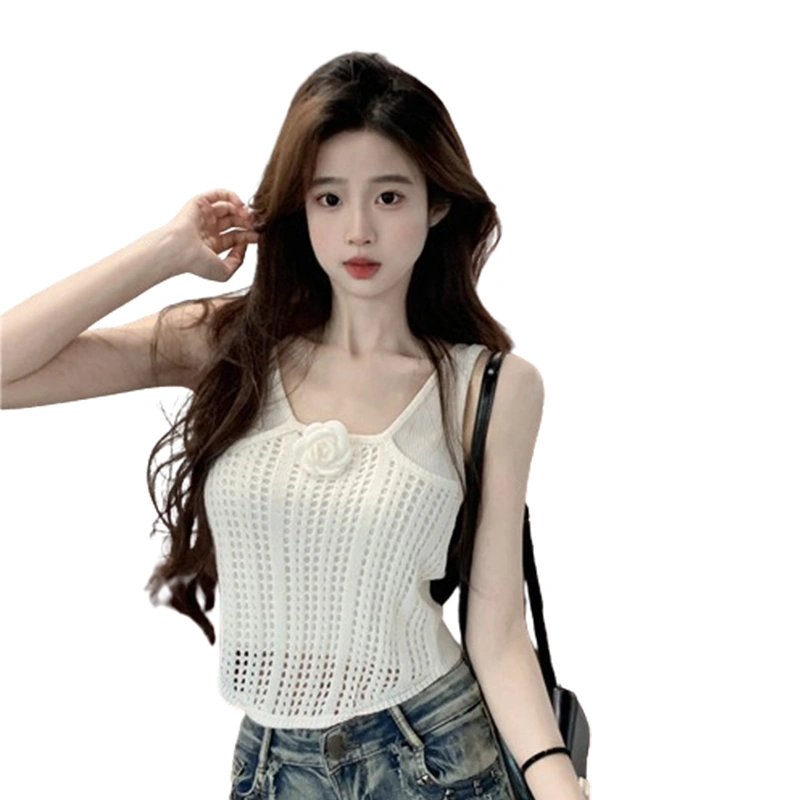 Women Knit Top, Sleeveless Hollowed Flower Solid Slim Summer Camisole