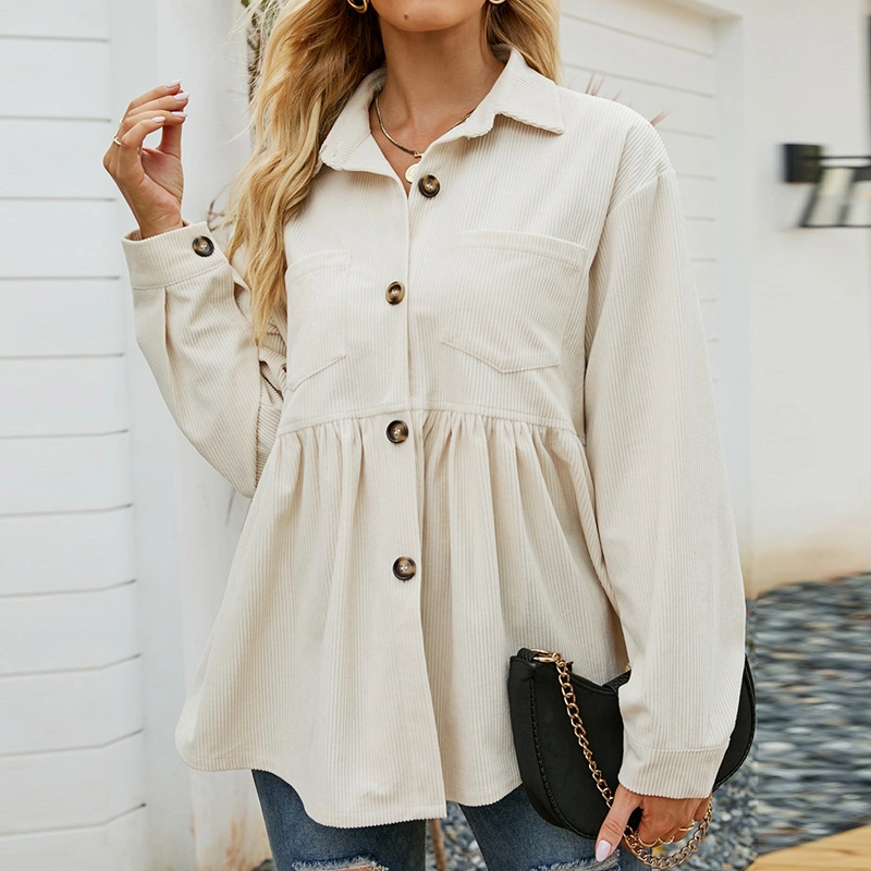 Women Casual Jacket, Long Sleeve Button Closure Fall Corduroy Shirt