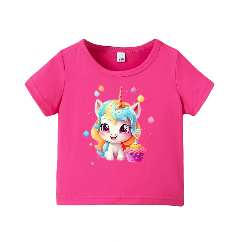 Toddler Girls T-Shirts Cartoon Print Crew Neck Short Sleeve Shirts