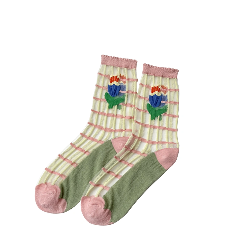 Women Long Socks, Sweet Flower Sheer Socks Casual Summer Socks