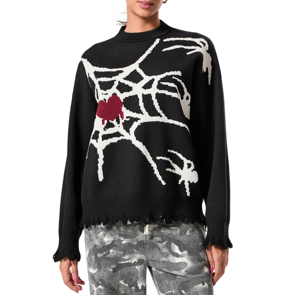 Men's Halloween Knit Sweater Long Sleeve Heart Spider Print Pullover