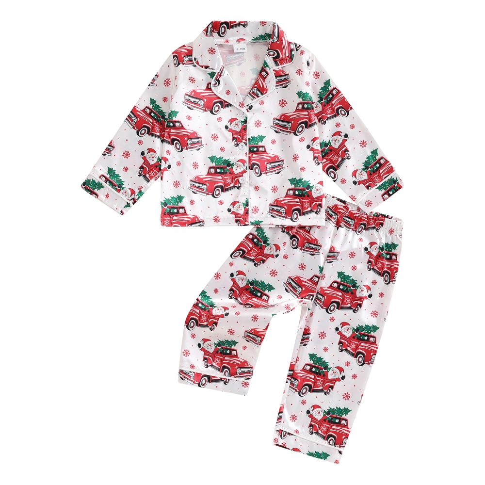 Kids Girls Christmas Pajamas Santa Claus Print Button Shirt and Pants