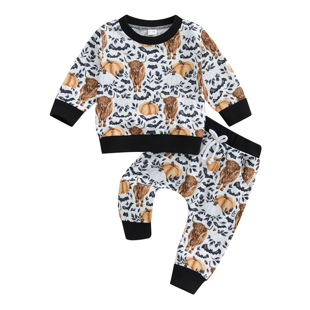 Baby Boy Halloween Outfits Cow Print Sweatshirt+Pants Western Clothes