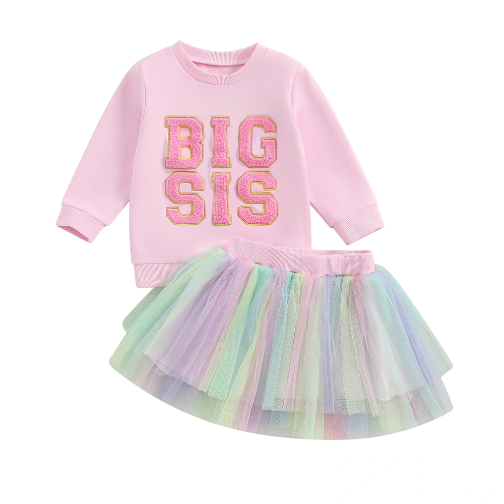 Girls Skirt Set, Embroidery Letters Sweatshirt with Tulle Skirt