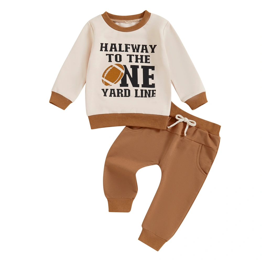 Baby Boy Fall Outfit Rugby Letter Print Sweatshirt and Elastic Pants