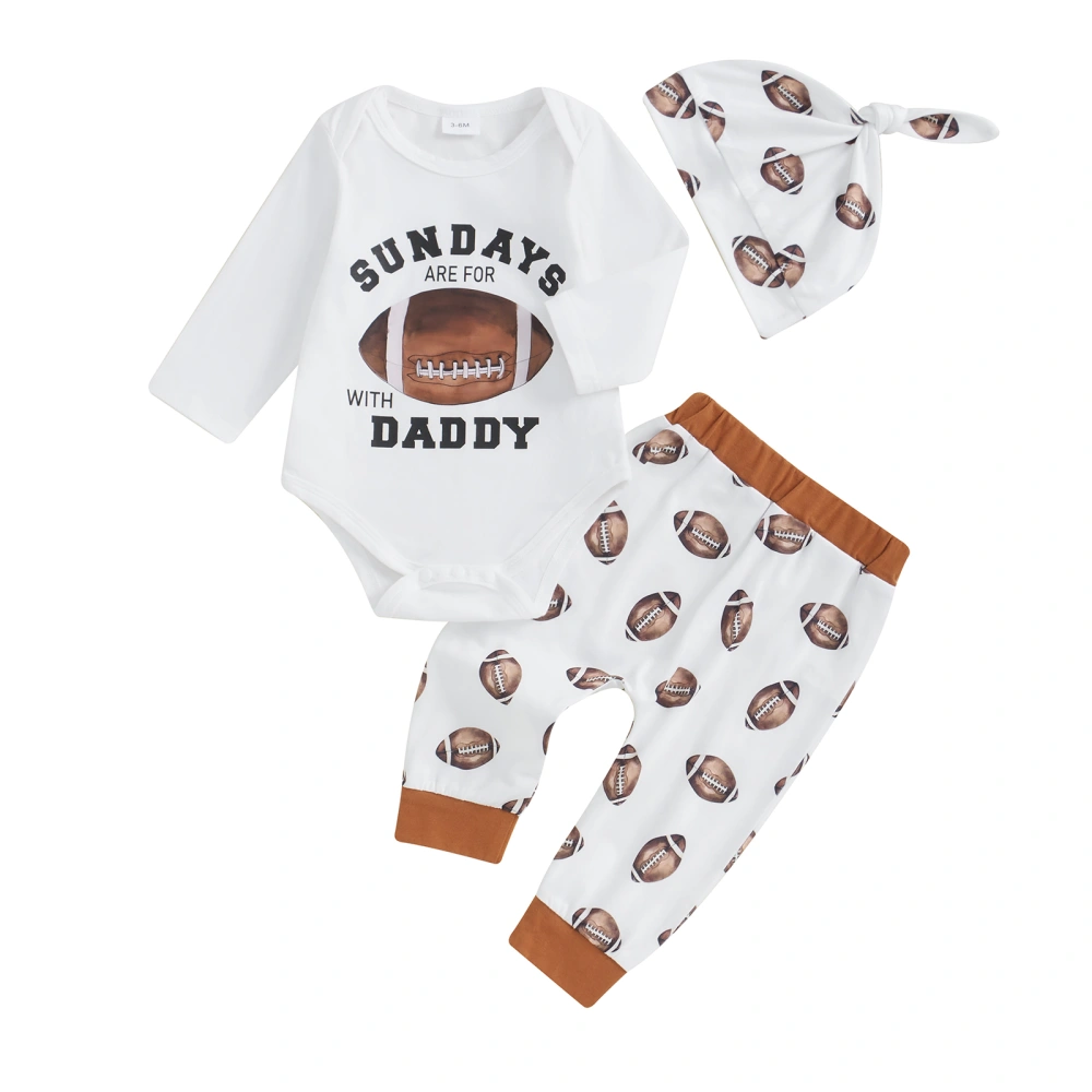 Baby Boy Football Outfit, Printed Romper Elastic Waist Pants Hat