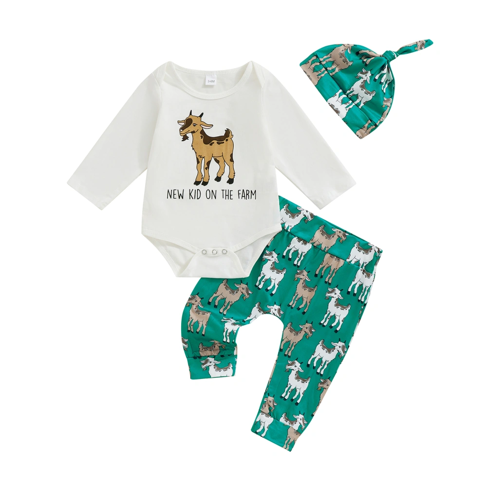 Baby Boys 3Pcs Fall Outfits Goat/Motorcycle Print Romper + Pants + Hat