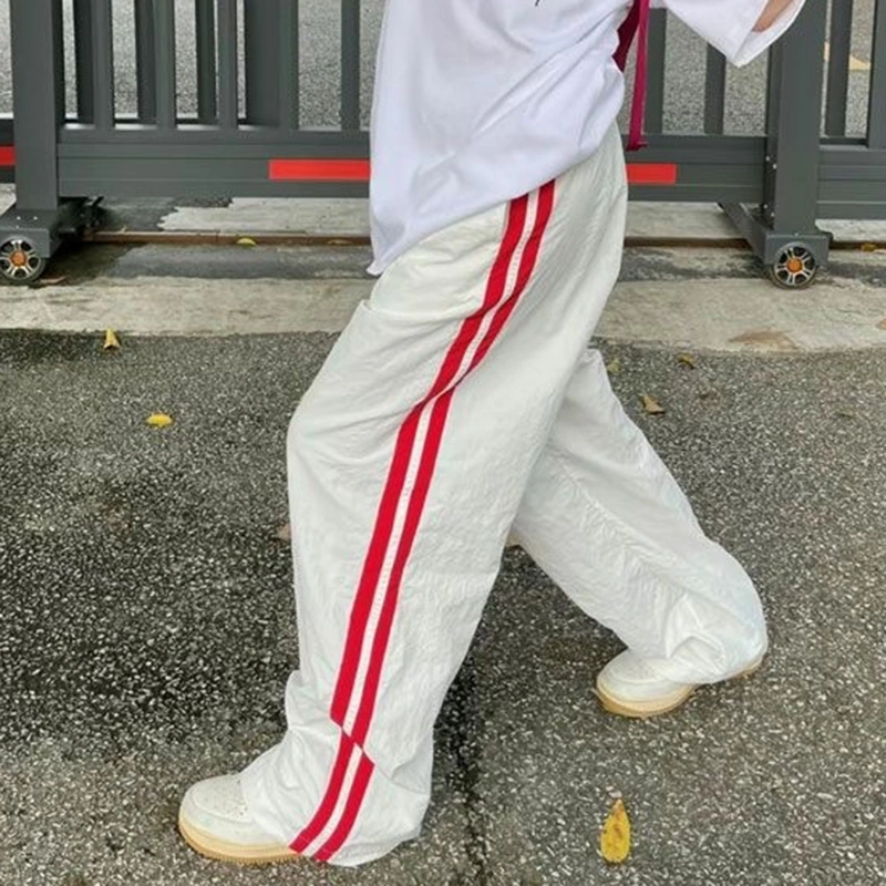Women Baggy Pants Elastic Waistband Loose Wide Leg Striped Pants