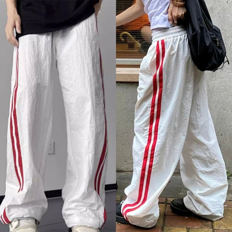 Women Baggy Pants Elastic Waistband Loose Wide Leg Striped Pants