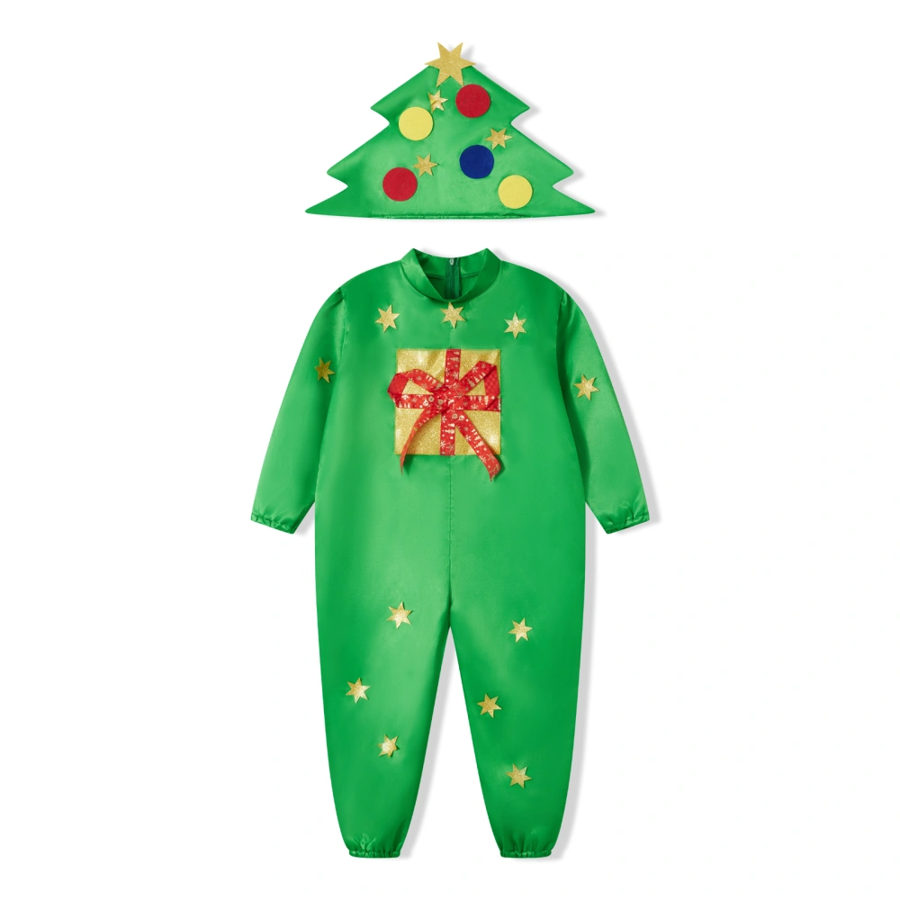 Kid Christmas Tree Costume, Long Sleeve Stars Jumpsuit with Hat