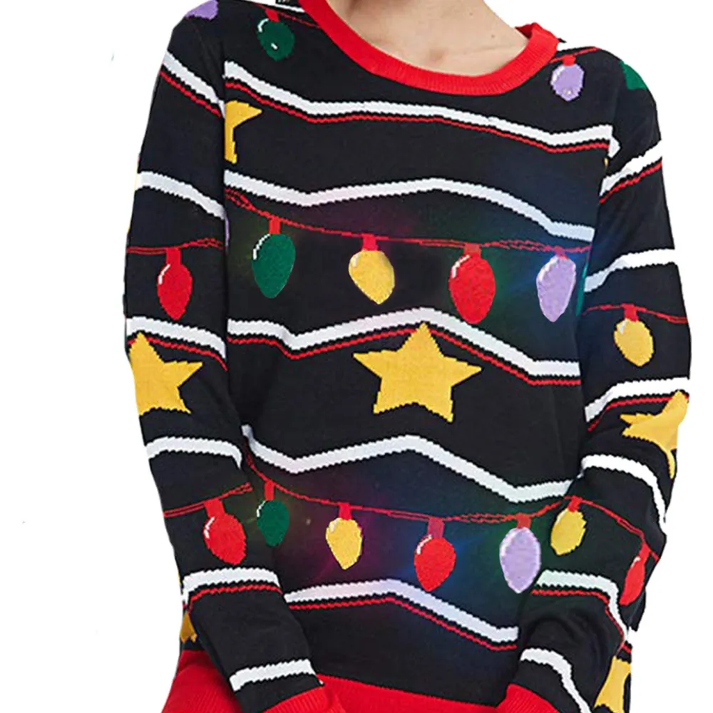 Women's Christmas Sweaters Long Sleeve Lights/Reindeer Print Tops