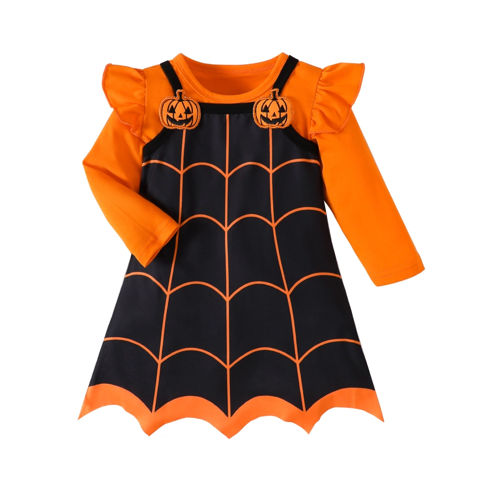 Toddler Girl Halloween Outfit Tops and Pumpkin Patch Suspender Dress