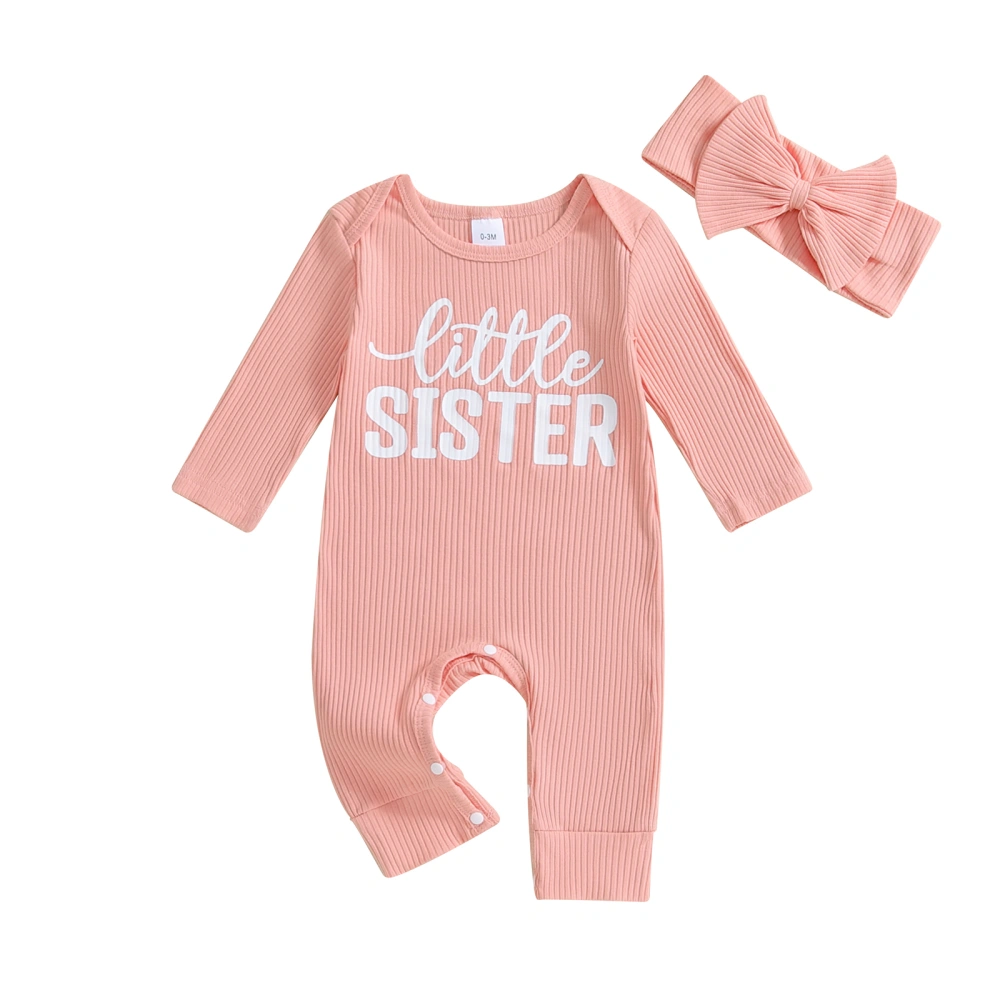 Baby Jumpsuit Long Sleeve Crew Neck Letter Print Romper with Headband