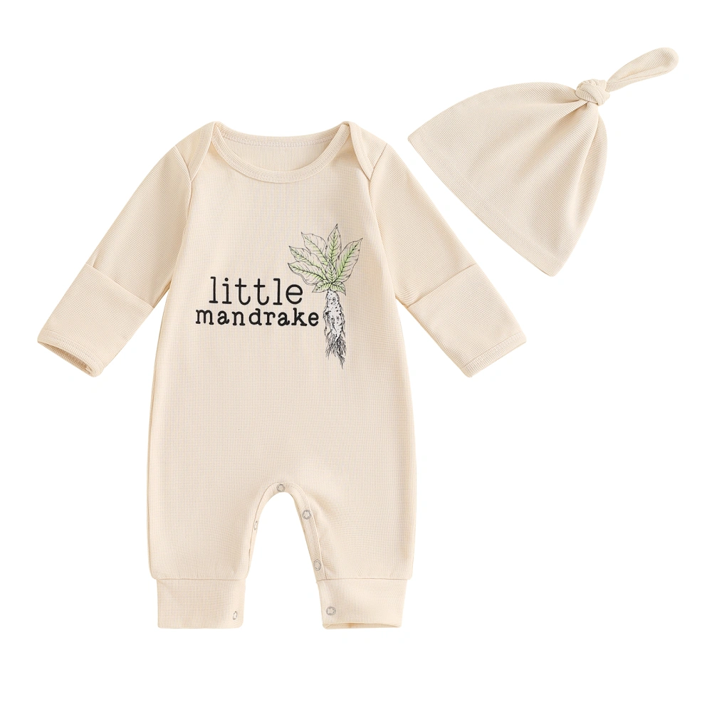 Baby Fall Romper Mandrake Plant Print Long Sleeve Jumpsuit Hat