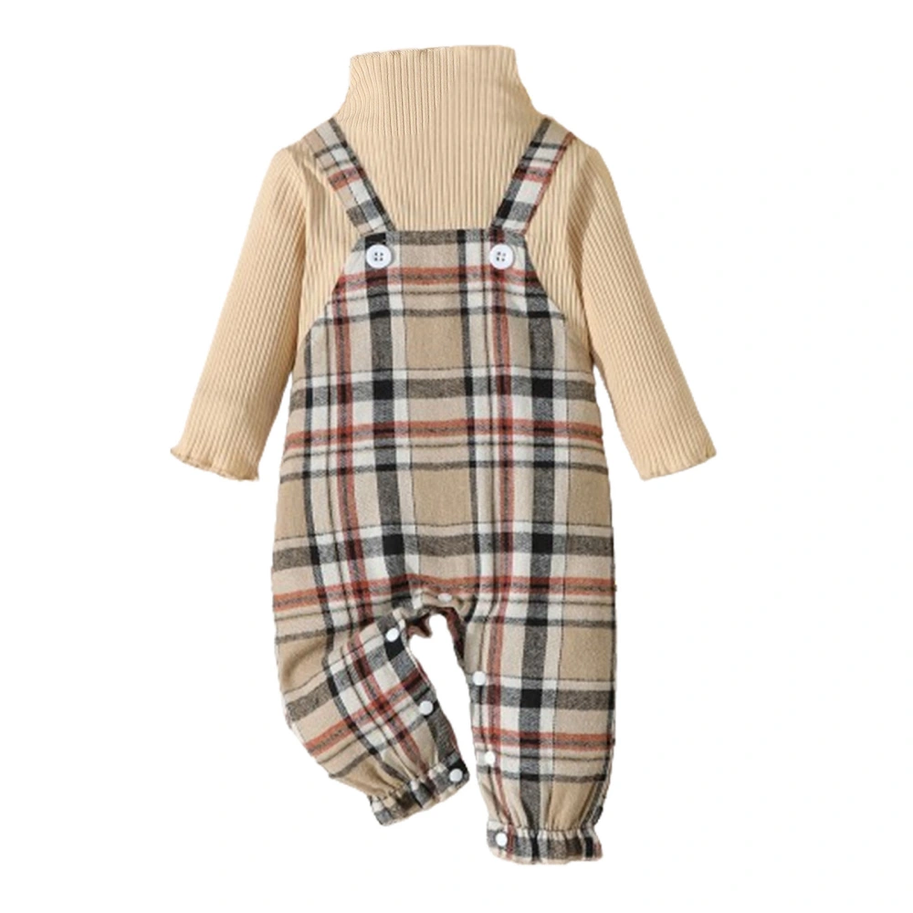 Baby Girl Fall Romper Long Sleeve Mock Neck Plaid Patchwork Jumpsuit