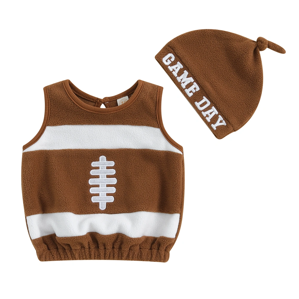 Baby Boys Vest Rugby Embroidery Crew Neck Waistcoat with Hat