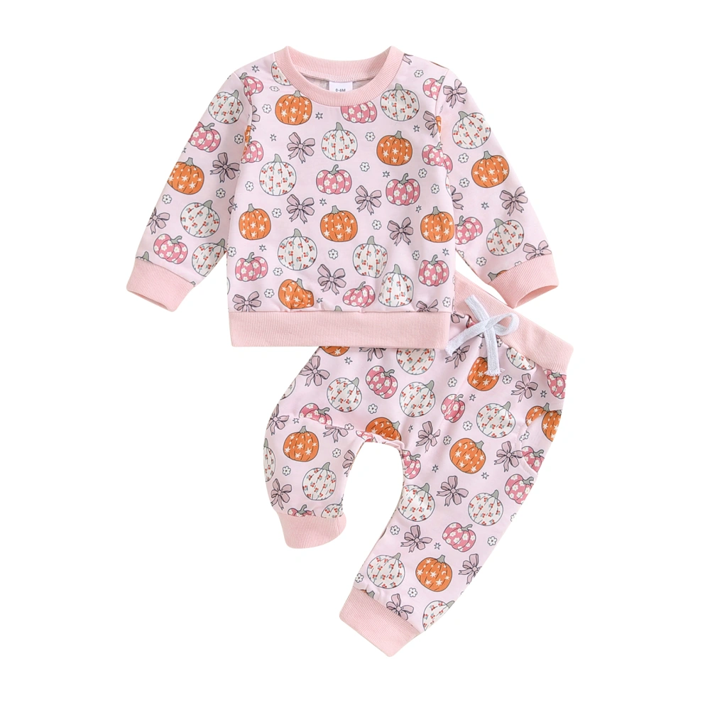 Toddler Girls Halloween Outfits Pumpkin Print Sweatshirt and Pants 