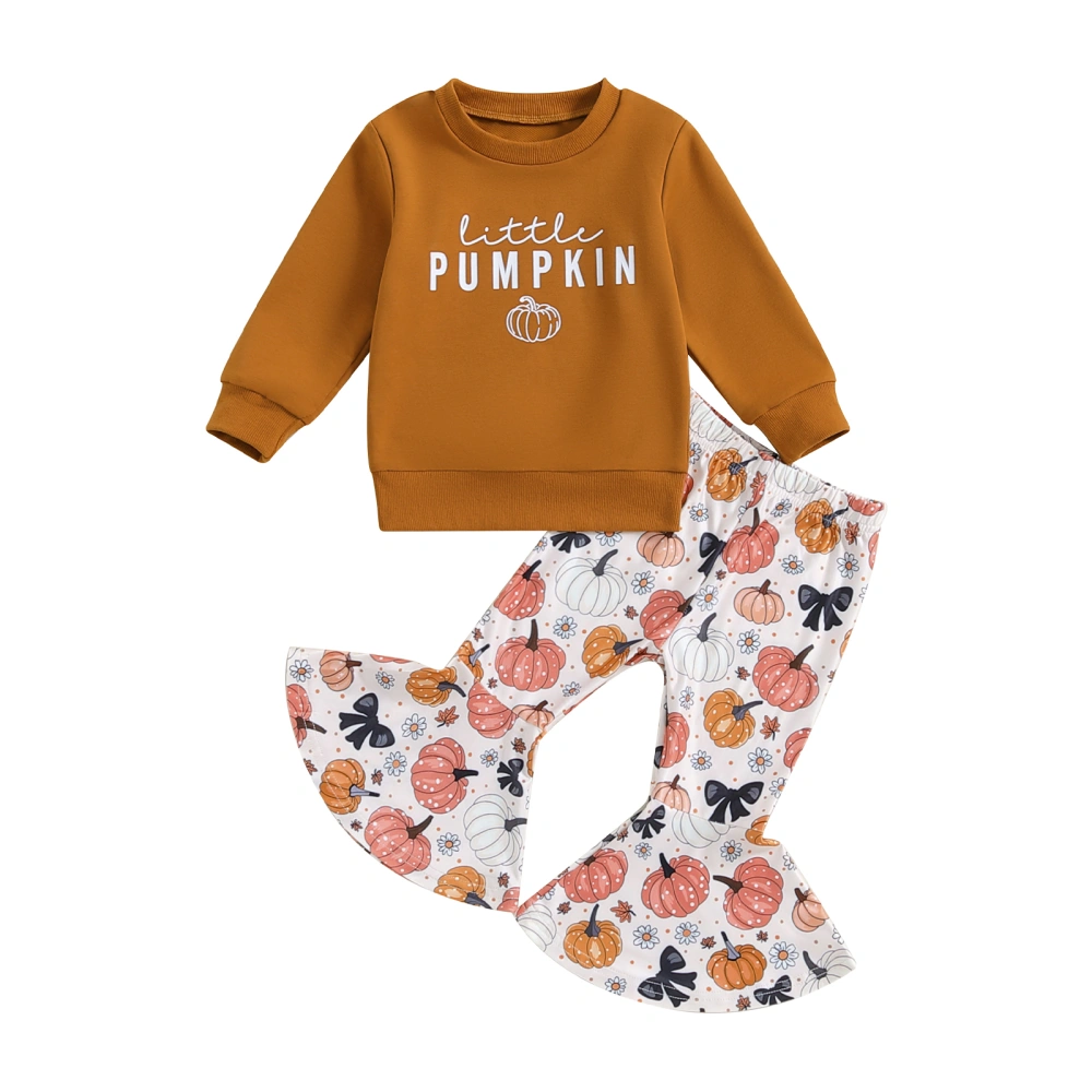 Girls Halloween Outfit Letter Print Sweatshirt and Pumpkin Flare Pants