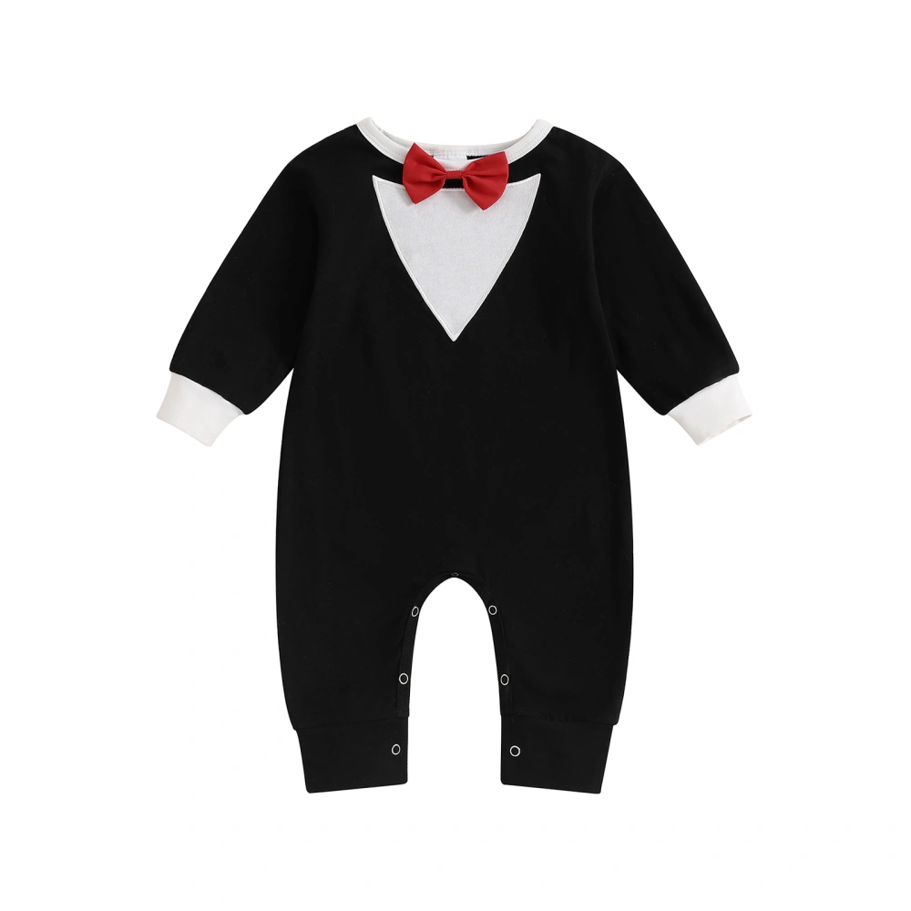 Toddler Boy Bodysuits Gentleman Bow Tie Long Sleeve Formal Jumpsuits