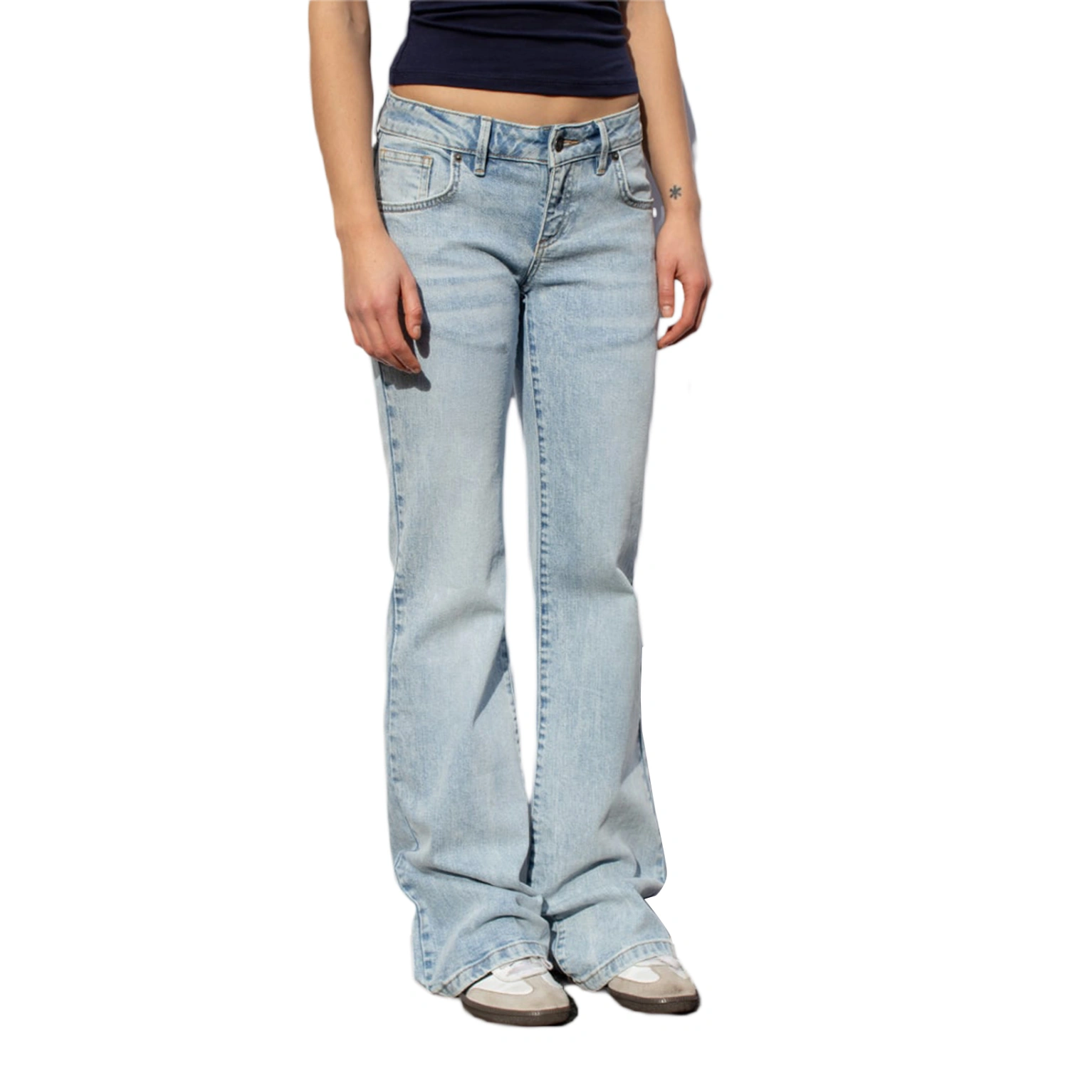 Women’s Fashion Flare Jeans Cute Bow Embroidery Low Rise Denim Pants