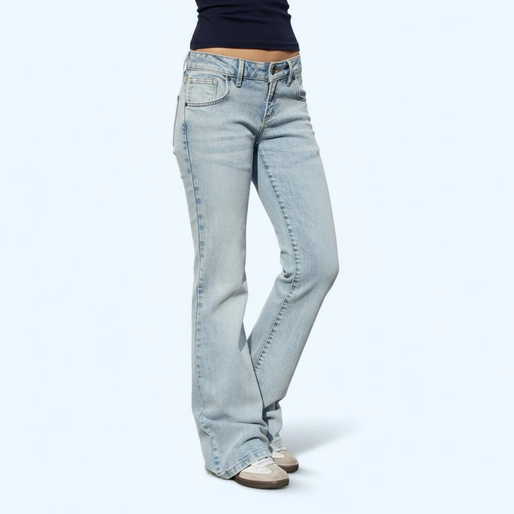 Women’s Fashion Flare Jeans Cute Bow Embroidery Low Rise Denim Pants