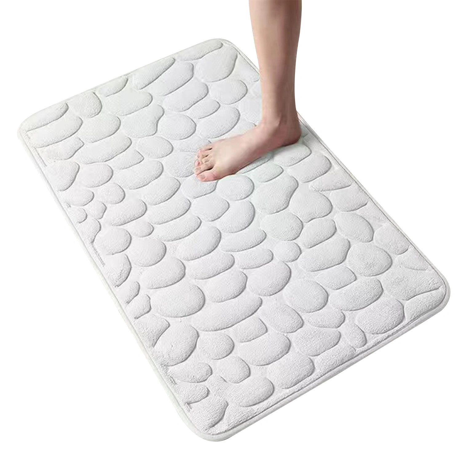 Absorbent Bathroom Mat Soft Coral Fleece Stone Pattern Non-Slip Pad