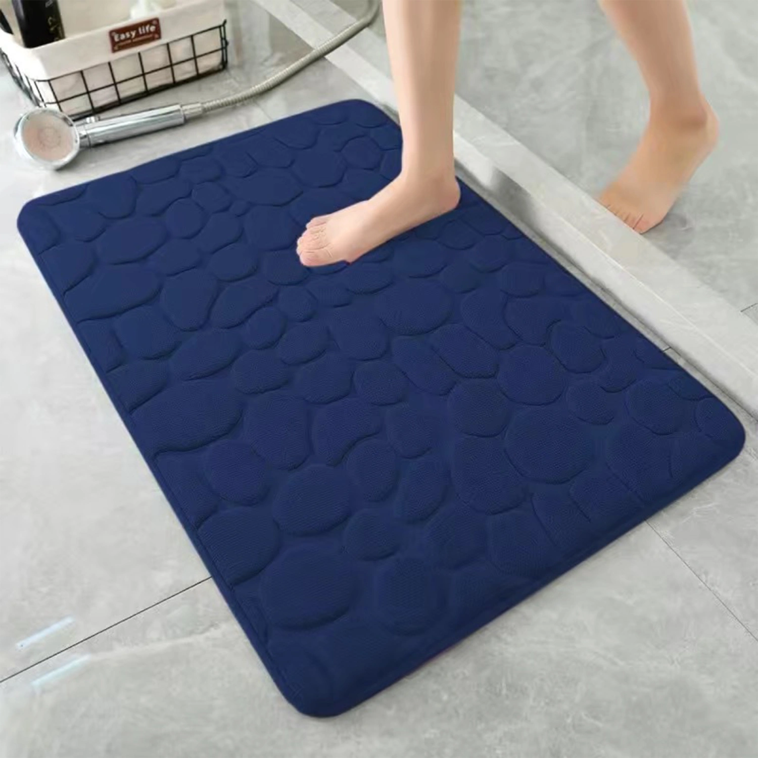 Absorbent Bathroom Mat Soft Coral Fleece Stone Pattern Non-Slip Pad