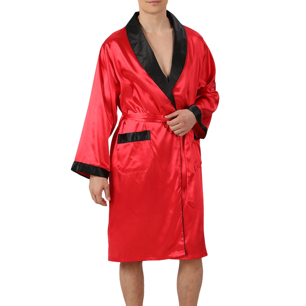 Men Pajama Set, Long Sleeve Open Front Robe with Shorts and Belt