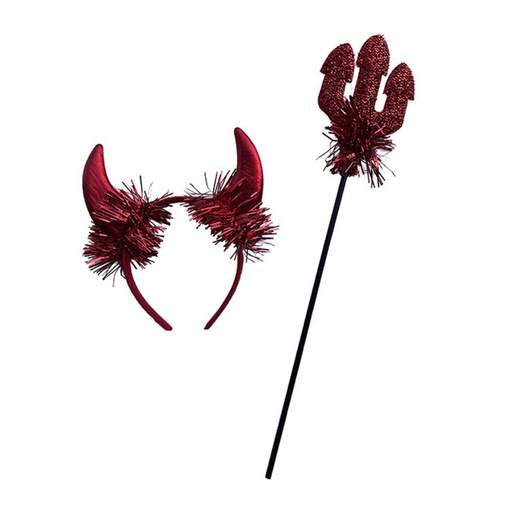 Cute Devil Headband and Wand for Girls Tinsel Horn Hair Band 