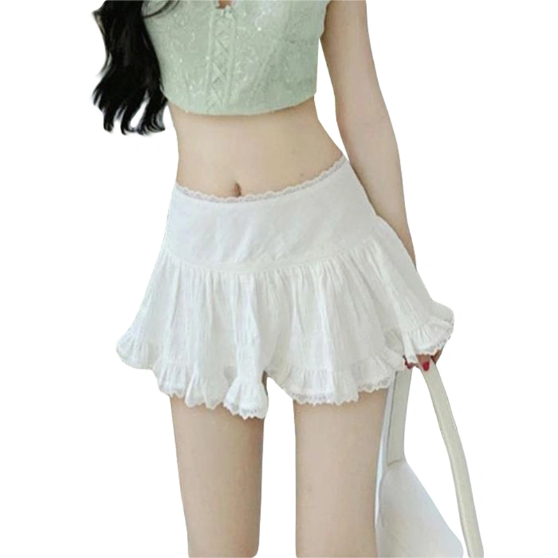 Women's Mini A-Line Skirt White Lace Trim Low Rise Flowy Short Skirt