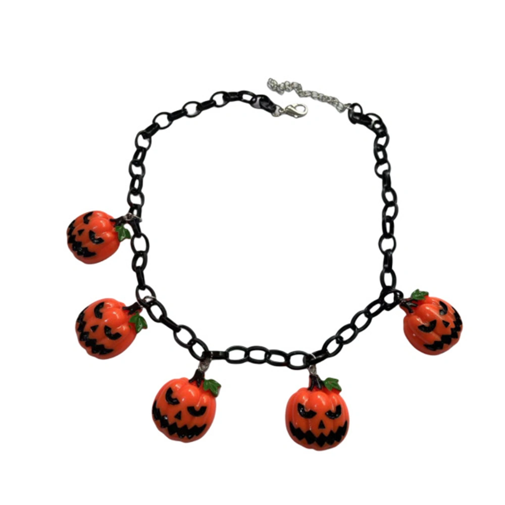 Spooky Halloween Choker Necklace Cute Orange Pumpkin Pendant