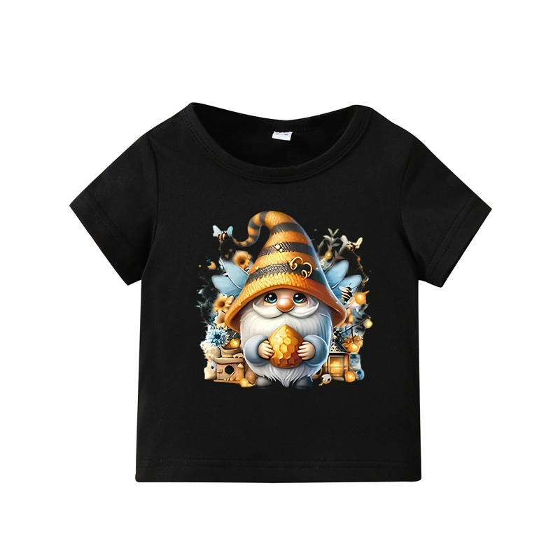 Kids Boy Girl T-Shirt Casual Cute Bee Gnome Print Short Sleeve Tops