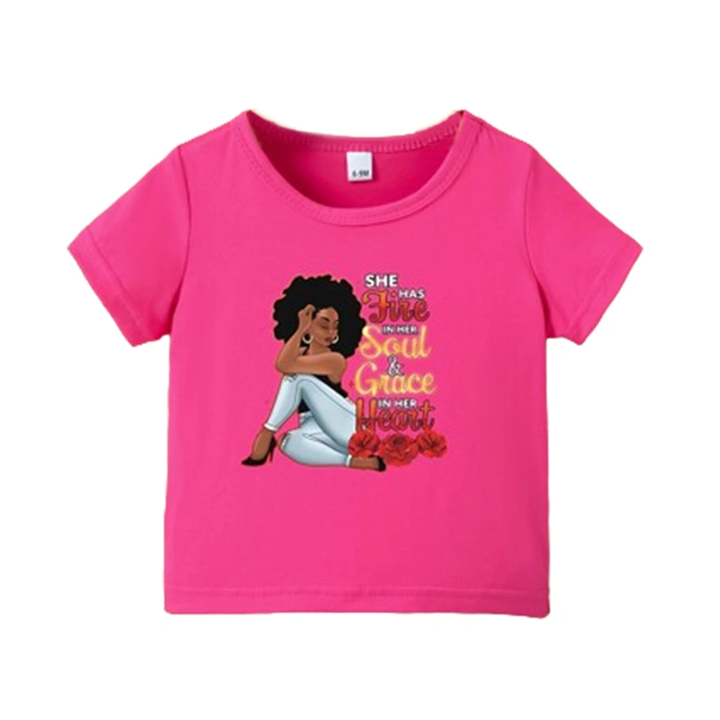 Toddler Girls T-Shirts Letter Girl Rose Print Short Sleeve Shirts