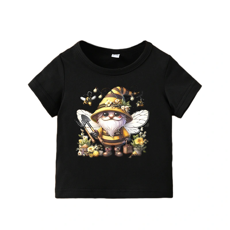 Kids Boy Girl T-Shirt Casual Cute Bee Gnome Print Short Sleeve Tops