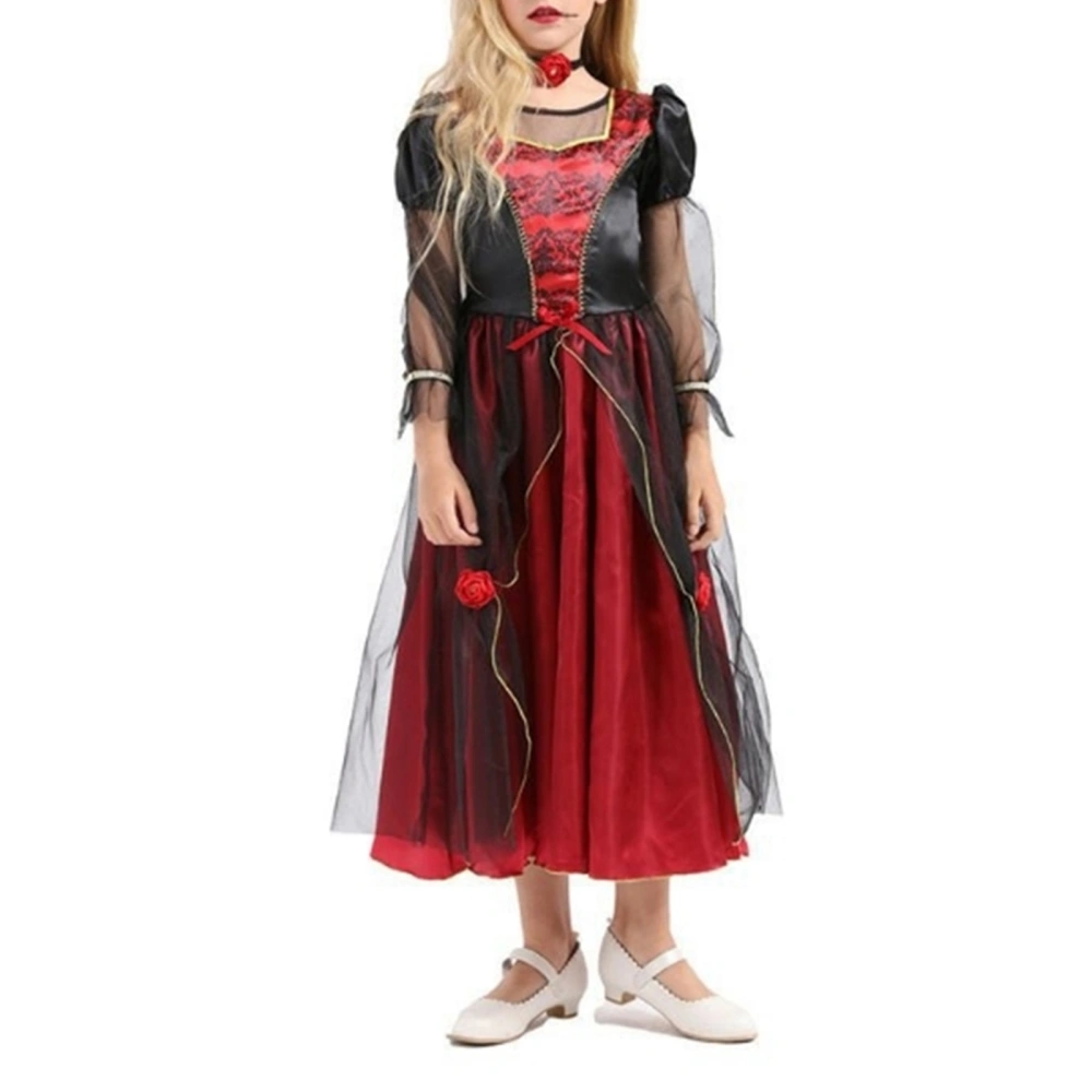 Girl Halloween Costume Vampire Rose Mesh Dress Lace Choker Cosplay