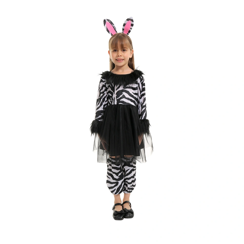 Kids Girls Zebra Costumes Long Sleeve Dress Headband Leg Warmers