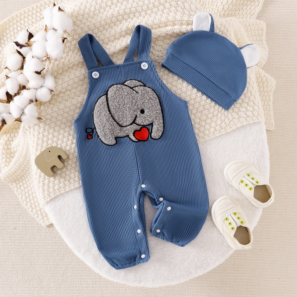 Baby Boy Outfits, Cute Embroidery Elephant Overalls with Hat