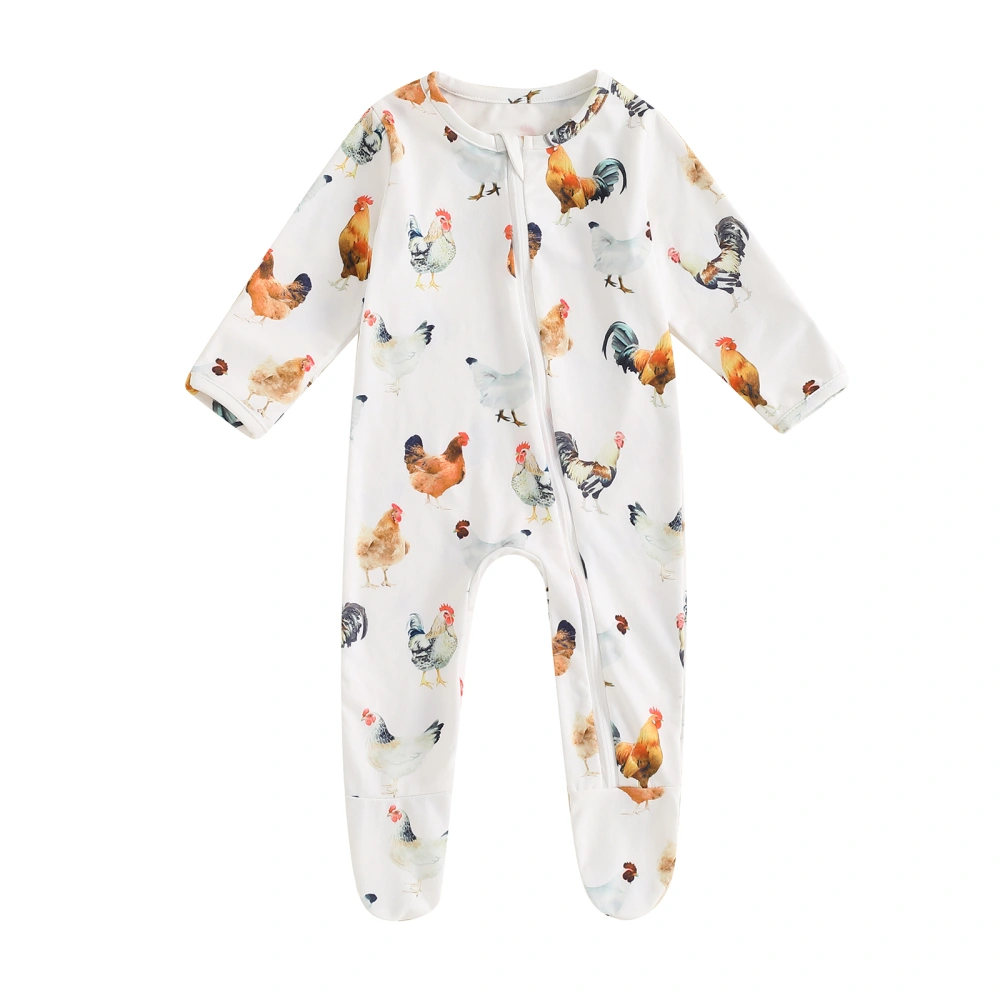 Baby Boy Zipper Romper Casual Chicken Print Long Sleeve Jumpsuit 